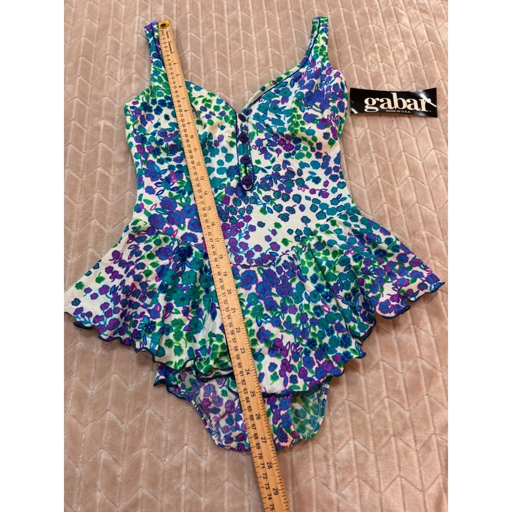 NWT Gabar Vtg Swimsuit 12 Skirted One Piece Floral Grandmillenial Cottagecore